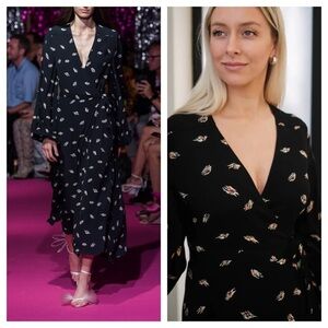 Rotate by Birger Christensen / Mira wrap midi dress in dark navy US 2 EU 34